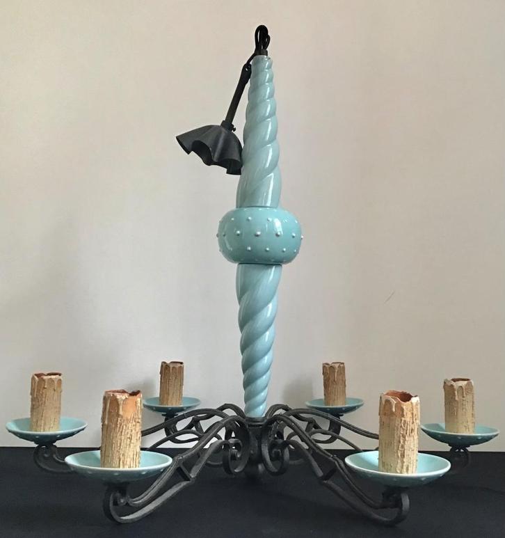 Vintage luchter in smeedijzer,jaren ‘50/60, Antiquités & Art, Antiquités | Éclairage, Enlèvement