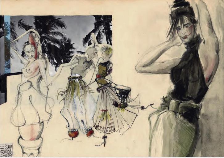 3 mode tekeningen mode Academie Antwerpen Vintage, Antiek en Kunst, Kunst | Tekeningen en Fotografie, Ophalen