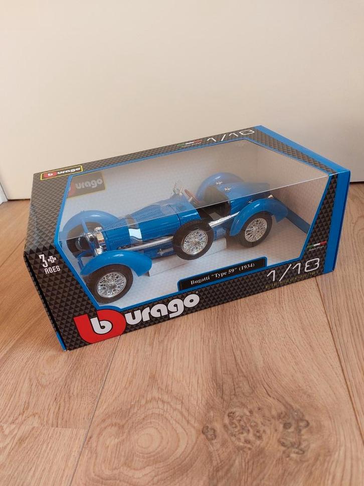 Bugatti Type 59 1934 1/18 Burago, Hobby en Vrije tijd, Modelauto's | 1:18, Zo goed als nieuw, Burago, Ophalen of Verzenden