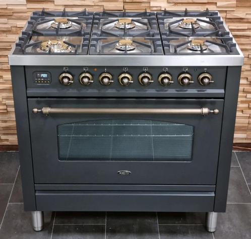 🔥 Poêle Boretti de luxe 90 cm anthracite et vieux cuivre 6, Electroménager, Cuisinières, Comme neuf, Autoportant, 5 zones de cuisson ou plus