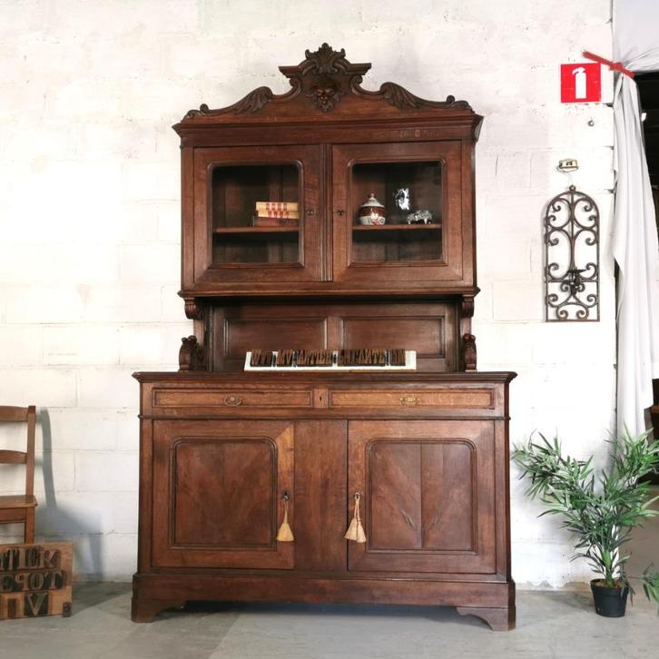 Zwaar antieke Louis Philippe vitrine eik H 219 B 161 D 62, Antiek en Kunst, Curiosa en Brocante, Ophalen