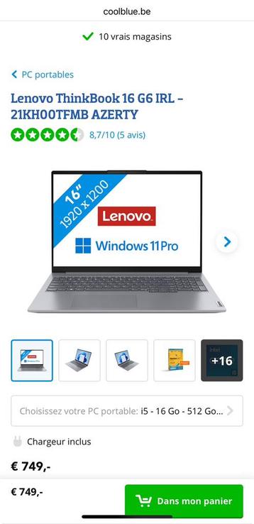 Lenovo ThinkBook 16 G6 IRL beschikbaar voor biedingen