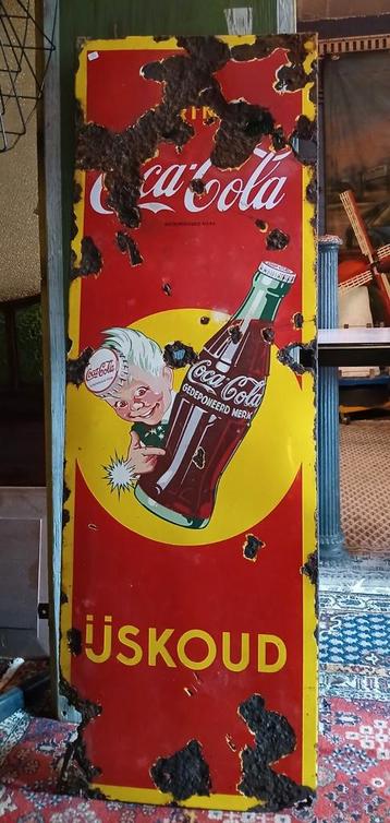 Oud emaille CocaCola reclamebord beschikbaar voor biedingen