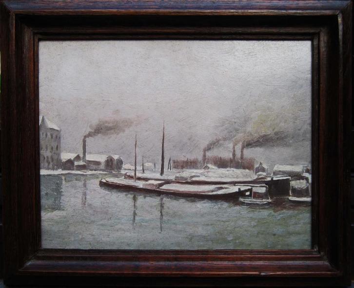 De Schelde onder de sneeuw Saint Nicolas, Antwerp marine, Antiek en Kunst, Kunst | Schilderijen | Klassiek, Ophalen