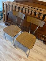 Ensemble de 2 chaises rétro — pieds chromés et aspect bois, Comme neuf, Enlèvement, Métal, Retro