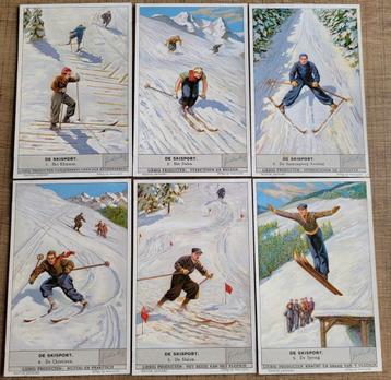 6 oude Liebig prenten: De skisport, Enlèvement ou Envoi, Utilisé, Autres sujets/thèmes, Gravure