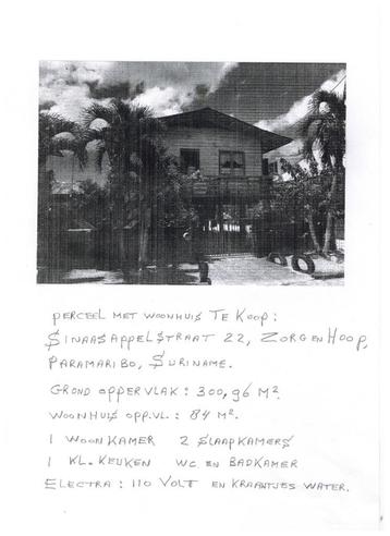 TE KOOP WOONHUIS IN SURINAME / OOK VOOR 2 DE VERBLIJF. beschikbaar voor biedingen