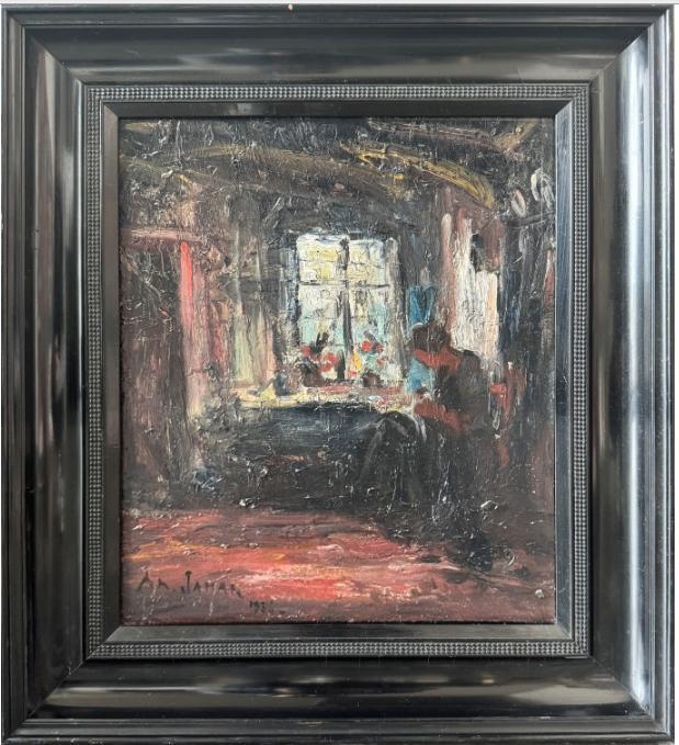 huile sur panneau interieur signe armand jamar, Antiquités & Art, Art | Peinture | Classique, Enlèvement ou Envoi