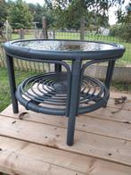 vintage rotan salontafel met glas Bohemian Boho, Ophalen, Gebruikt