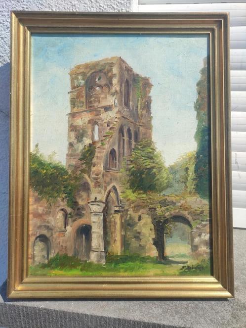 Huile sur toile les ruines de abbaye signe dîners, Antiek en Kunst, Kunst | Schilderijen | Klassiek, Ophalen of Verzenden