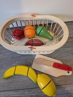 Houten speelgoed fruit met mes, snijplank en mandje, Ophalen, Zo goed als nieuw
