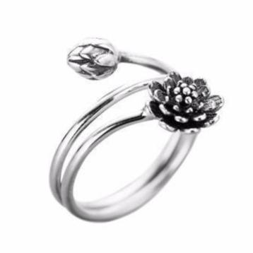 Lotus ring van zilver, met elegant wikkeleffect, Enlèvement ou Envoi, Neuf, Argent, Argent