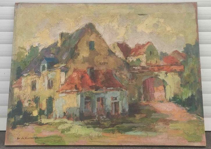 Huile sur toile maison signe Edmond de meulenaere, Antiek en Kunst, Kunst | Schilderijen | Klassiek, Ophalen of Verzenden