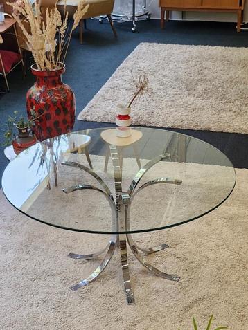 Vintage space age salontafel chroom / glas rond 70s beschikbaar voor biedingen