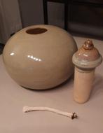 Bolvormige olielamp in keramiek+flesje voor olie+wiek., Huis en Inrichting, Ophalen, Nieuw