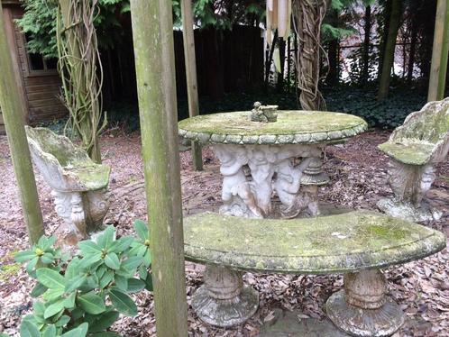 Vintage betonnen tuinset, Tuin en Terras, Tuinsets en Loungesets, Gebruikt, Tuinset, Overige materialen, 6 zitplaatsen, Eettafel
