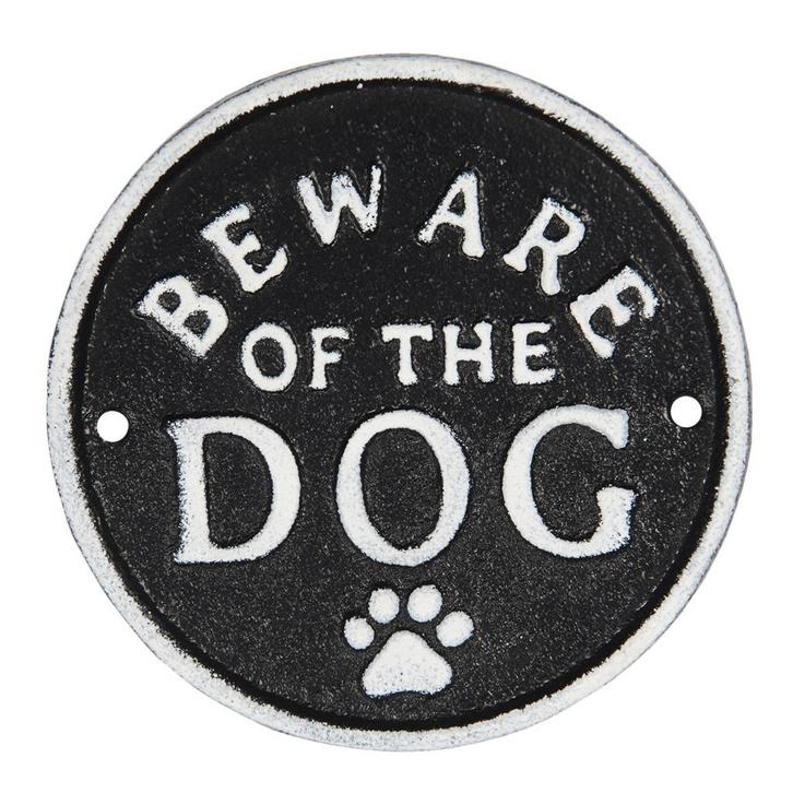 Tekstbord - Beware of the Dog - rond Landelijk gietijzer, Huis en Inrichting, Woonaccessoires | Tekstborden en Spreuken, Nieuw