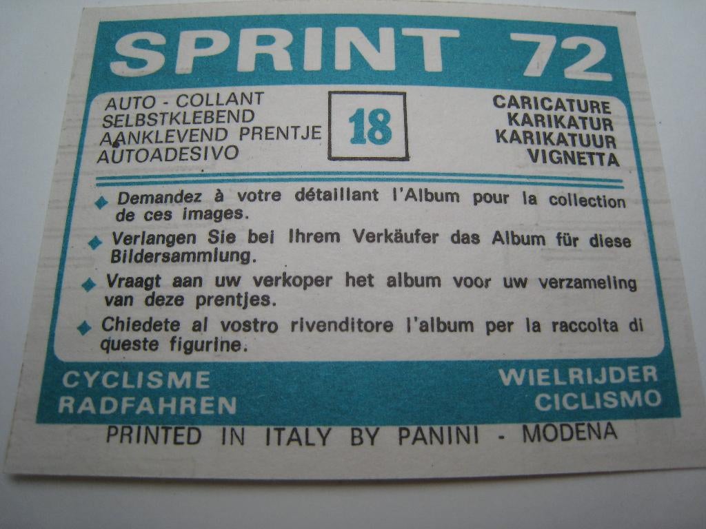 Panini Sprint 1972 Nr 18 Karikatuur, Verzenden, Zo goed als nieuw, Sticker