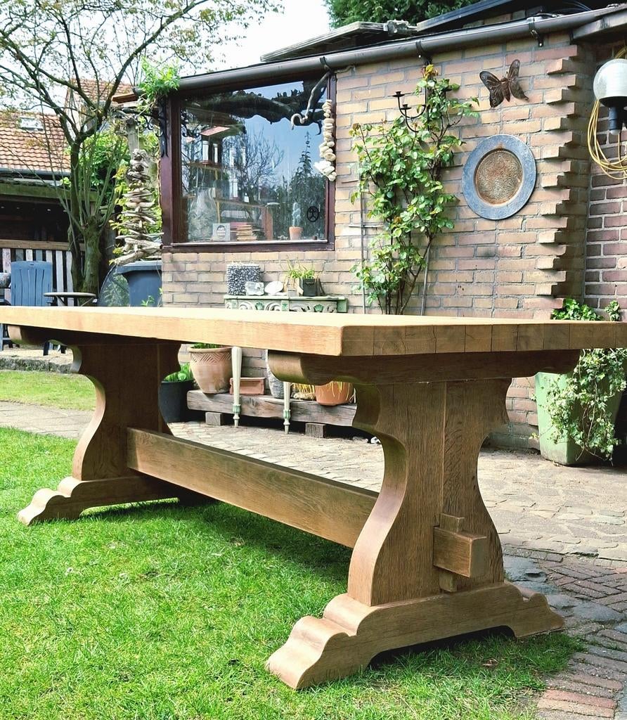 Kloostertafel eiken. 210x 82.5 cm, Eikenhout, 200 cm of meer, Zo goed als nieuw, Vijf personen of meer