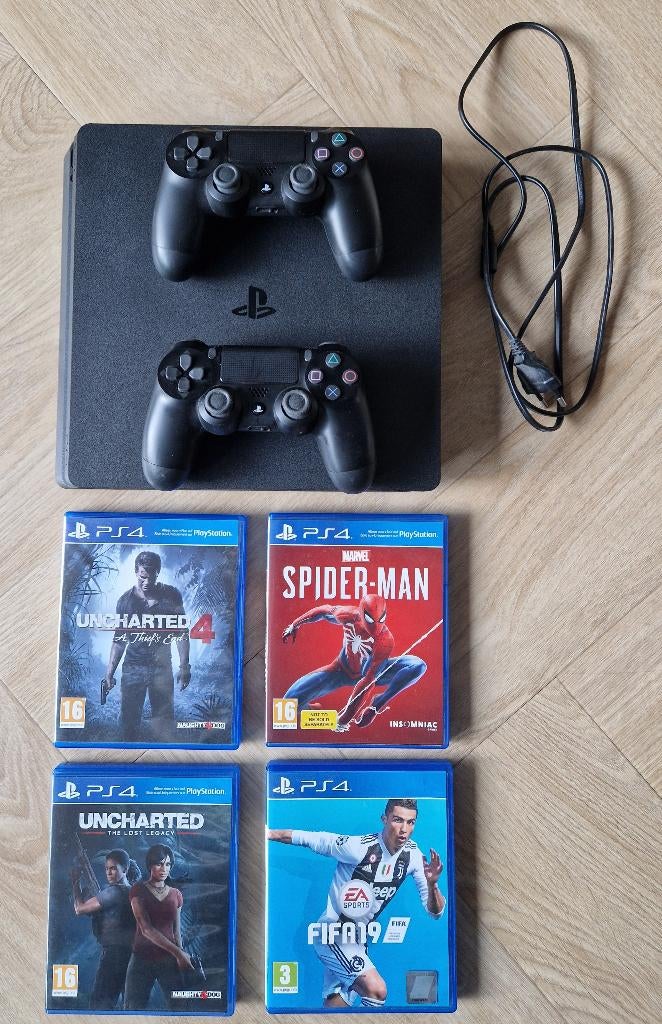 Playstation 4 + Controllers (2) + Games (4), Games en Spelcomputers, Spelcomputers | Sony PlayStation 4, Ophalen, Met 2 controllers
