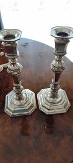 vent 2 chandeliers bougeoir couleur argent acier de 26 cm, Enlèvement ou Envoi, Argent