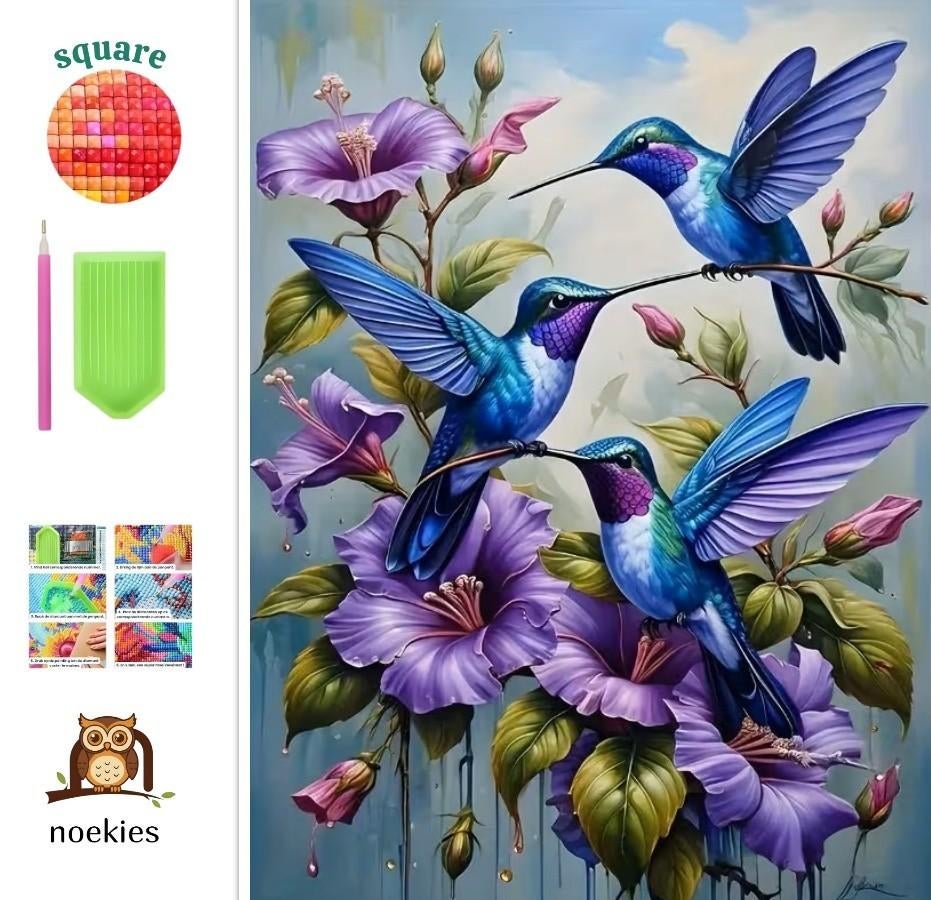 N 174 Peinture au diamant, oiseaux et fleurs, 40x30cm (carr, Hobby & Loisirs créatifs, Bricolage, Neuf, Diamond painting, Éducatif