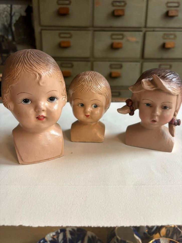 Vintage kinderbuste / kinderhoofdje – handbeschilderd, Antiek en Kunst, Kunst | Beelden en Houtsnijwerken, Ophalen of Verzenden