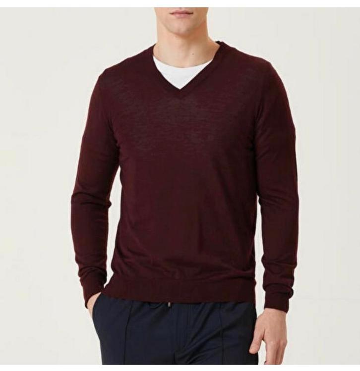 Pal Zileri - M heren Kaşmir Claret rode kasjmier trui V-hals, Kleding | Heren, Truien en Vesten, Zo goed als nieuw, Maat 48/50 (M)