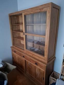 Teaken wandkast - Buffetkast - Vitrinekast in Teak, Huis en Inrichting, Kasten | Wandmeubels, Zo goed als nieuw, 200 cm of meer