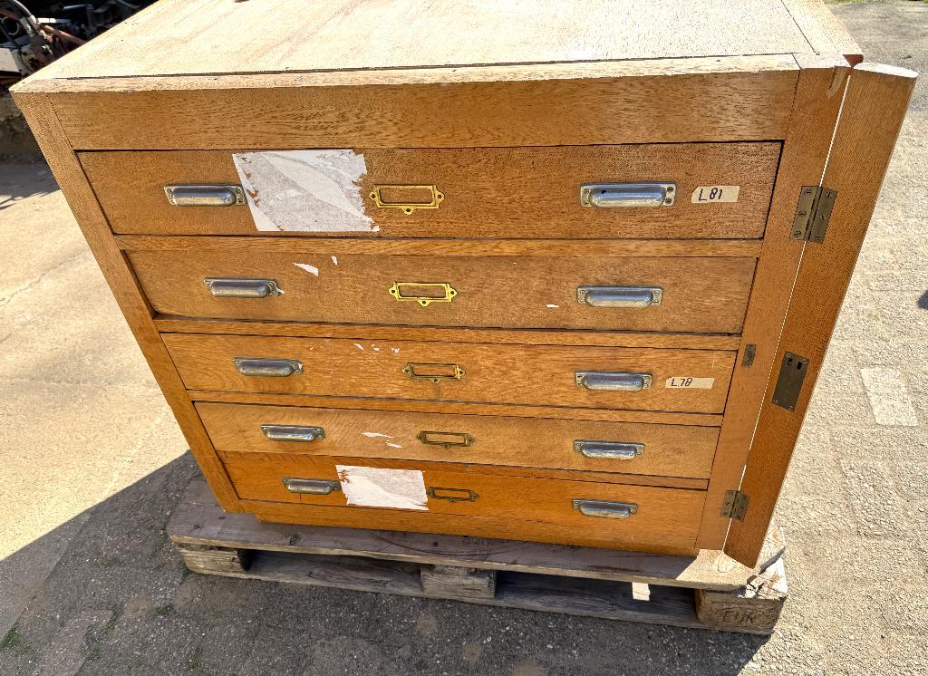 Massief eiken ladenkast met 5  diepe laden. B90xD77xH88, Antiek en Kunst, Antiek | Meubels | Kasten, Ophalen