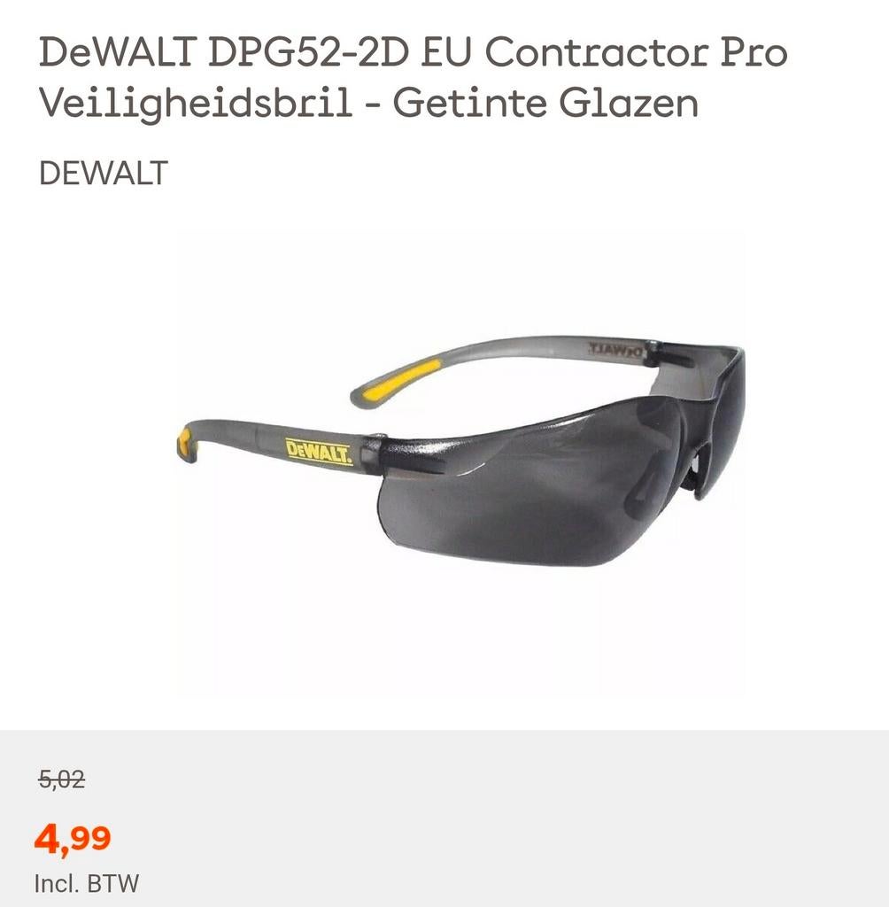 Dewalt veiligheidsbril, Bricolage & Construction, Lunettes de protection, Enlèvement, Neuf