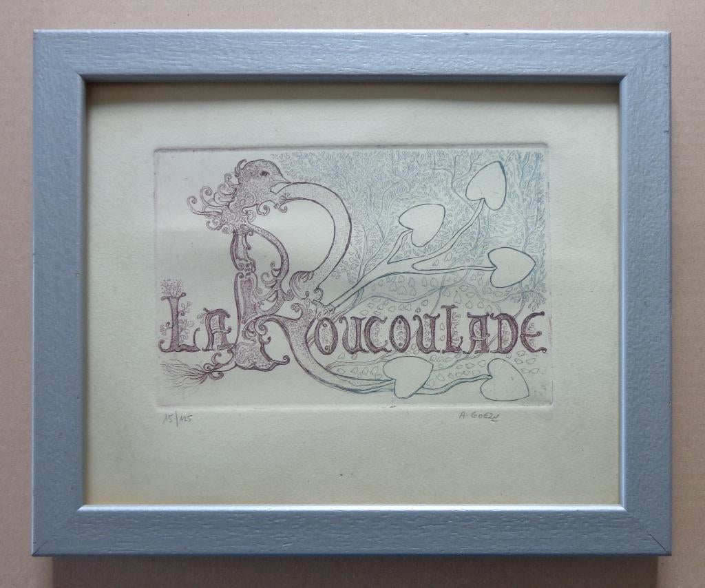 ANDRE GOEZU / LA ROUCOULADE / KLEURETS / 28x34cm / KADER, Enlèvement ou Envoi