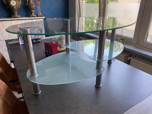 Glazen salontafeltje, Huis en Inrichting, Tafels | Salontafels, Gebruikt, Ovaal, Glas, Ophalen