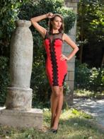 Robe de mode Corsetti brodée en satin rouge et noir, Taille 38/40 (M), Longueur genou, Envoi, Neuf