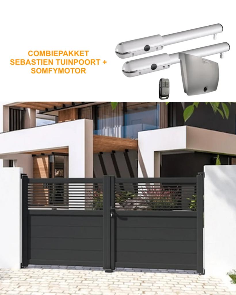 COMBIEPAKKET draaipoort aluminium SEBASTIEN met Somfy motor, Tuin en Terras, Ophalen, Aluminium, Zo goed als nieuw, 150 tot 200 cm