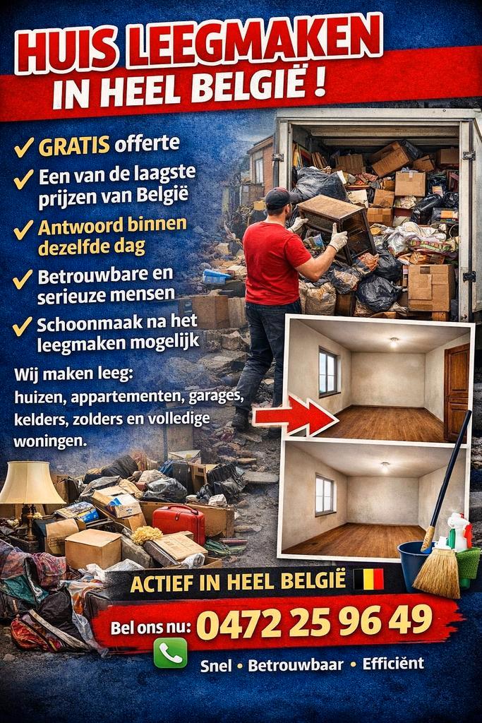 **HUIS LEEGMAKEN IN HEEL BELGIË!**

Moet u een huis, appa, Vacatures, Vacatures | Schoonmaak en Facilitaire diensten