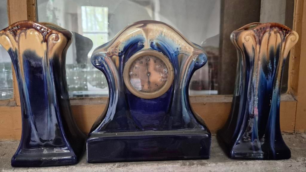 Ensemble de cheminee: horloge + vases style Art Déco, Antiek en Kunst, Ophalen of Verzenden