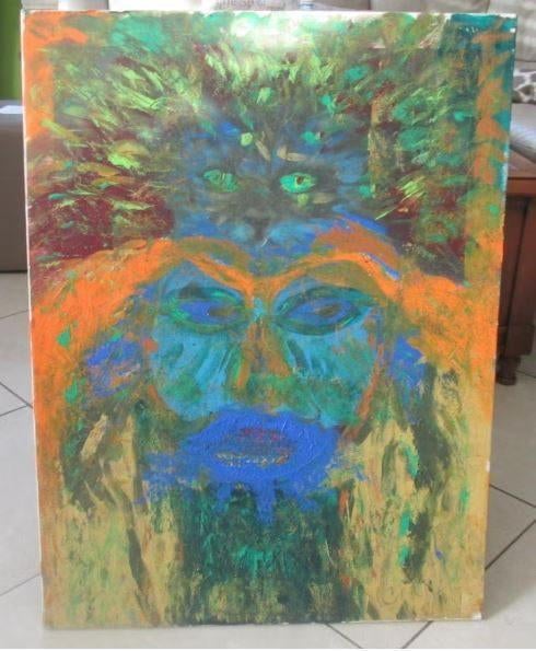 Mooi Abstract Geschilderd Werk 'Gezicht in Oerwoud' - gesign, Antiek en Kunst, Kunst | Schilderijen | Abstract, Ophalen of Verzenden