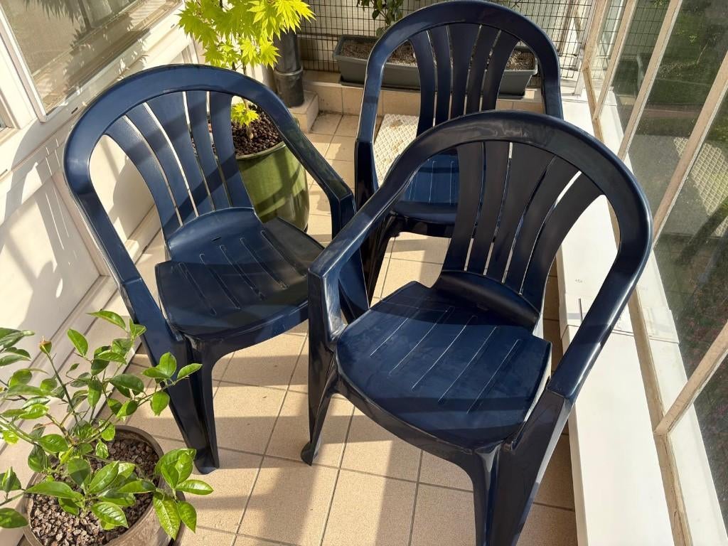3 chaises de jardin empilable (fabrication en Hollande), Enlèvement, Utilisé, Plastique, Empilable