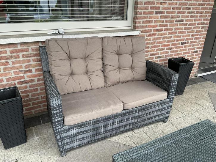 Wicker loungeset 4-delig, Tuin en Terras, Tuinsets en Loungesets, Gebruikt, Loungeset, Wicker, 4 zitplaatsen, Bank, Bijzettafel