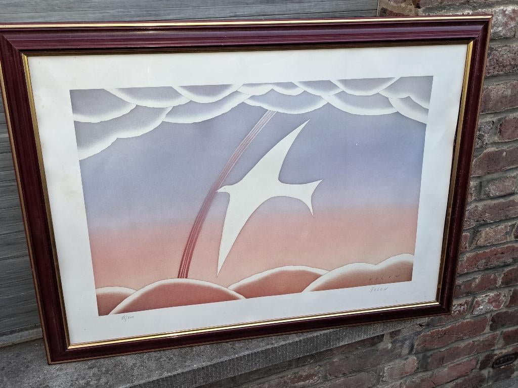 Lithographie signe jean michel folon, Ophalen of Verzenden