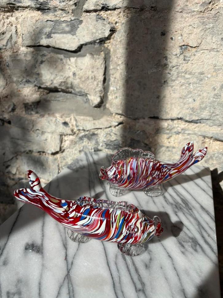 2 vissen in mondgeblazen glas, Verzamelen, Beelden en Beeldjes, Zo goed als nieuw, Dier, Ophalen of Verzenden