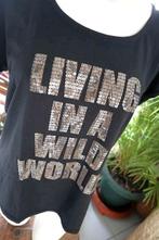 glitter zwart message T-shirt, Kleding | Dames, T-shirts, Maat 42/44 (L), Nieuw, Ophalen of Verzenden, Korte mouw