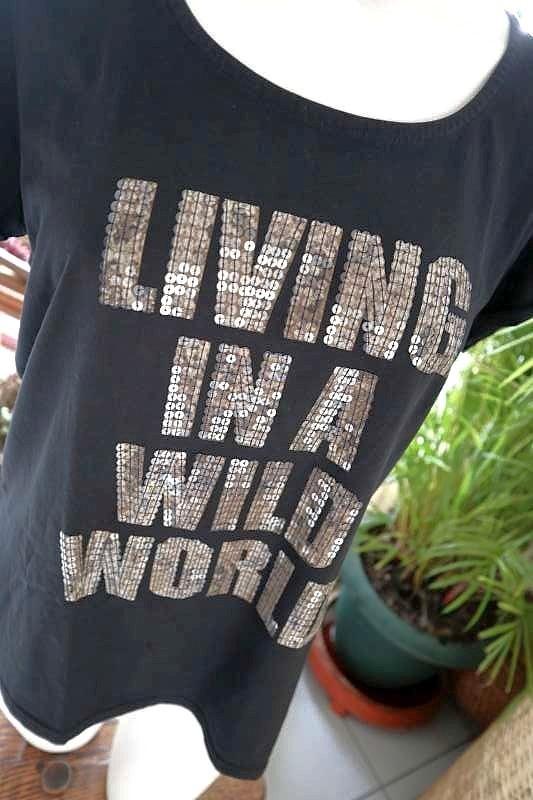 glitter zwart message T-shirt, Kleding | Dames, T-shirts, Nieuw, Maat 42/44 (L), Zwart, Korte mouw, Ophalen of Verzenden