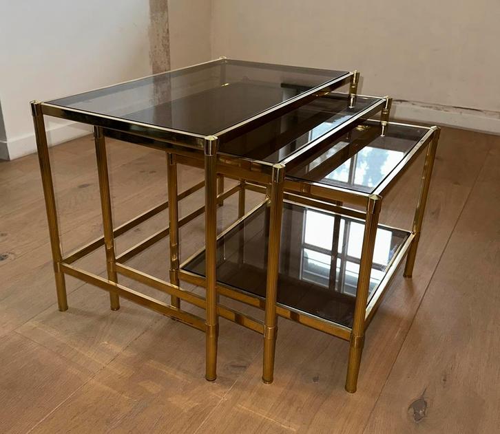 Bijzettafels; 3 stuks, Huis en Inrichting, Tafels | Salontafels, Gebruikt, Rechthoekig, Glas, Ophalen