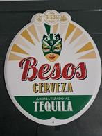 Reclamebord Besos Cerveza Tequila metaal 38x46cm groot, Verzamelen, Biermerken, Ophalen of Verzenden, Zo goed als nieuw