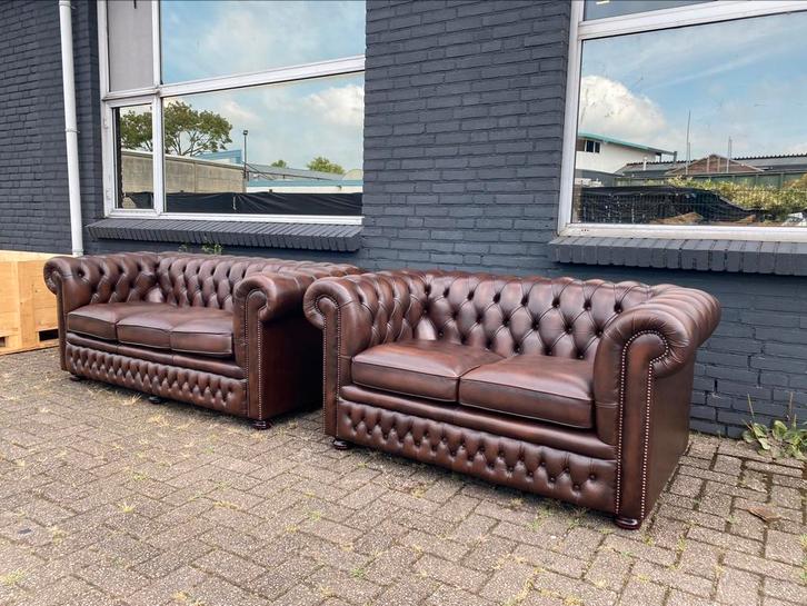 Springvale Chesterfield 3+2 zit zetels bruin GRATIS GELEVERD, Antiek en Kunst, Antiek | Meubels | Stoelen en Sofa's, Ophalen of Verzenden