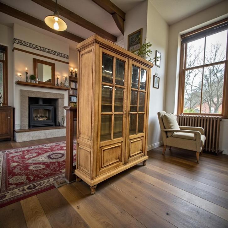 Vintage houten vitrinekast / boekenkast / etagere, Kinderen en Baby's, Kinderkamer | Commodes en Kasten, Gebruikt, Kast, Ophalen of Verzenden