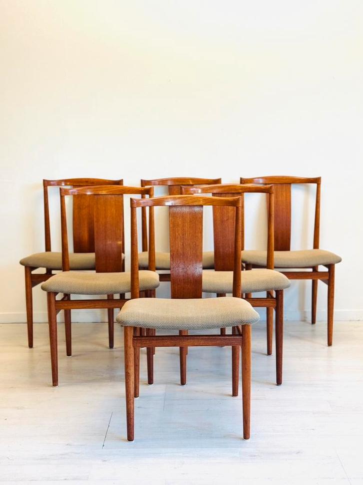 6 Deense vintage eetkamerstoelen Henning Sørensen 1960, Huis en Inrichting, Complete eetkamers, Ophalen