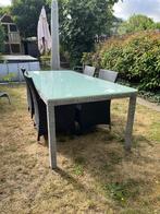 Tuintafel met glazen blad merk Valeur 2,2m op 1m, Jardin & Terrasse, Tables de jardin, Enlèvement, Comme neuf, Rectangulaire, Autres matériaux